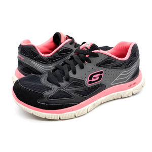 Skechers Sneakers Womens 7.5 Black Leather Lace Up Memory Foam Athletic Shoes